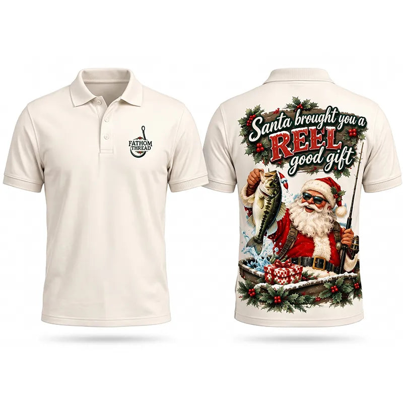 Santa REEL Good Gift Fishing Christmas Polo Shirt
