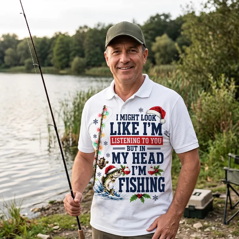 Funny Christmas Fishing Santa Fish Holiday Polo Shirt