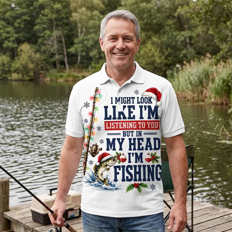 Funny Christmas Fishing Santa Fish Holiday Polo Shirt