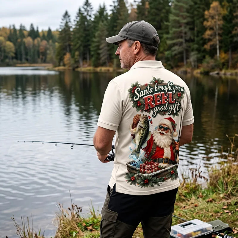 Santa REEL Good Gift Fishing Christmas Polo Shirt