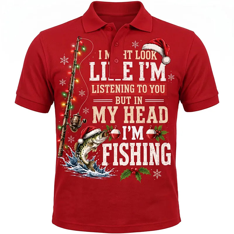 Funny Christmas Fishing Santa Fish Holiday Polo Shirt