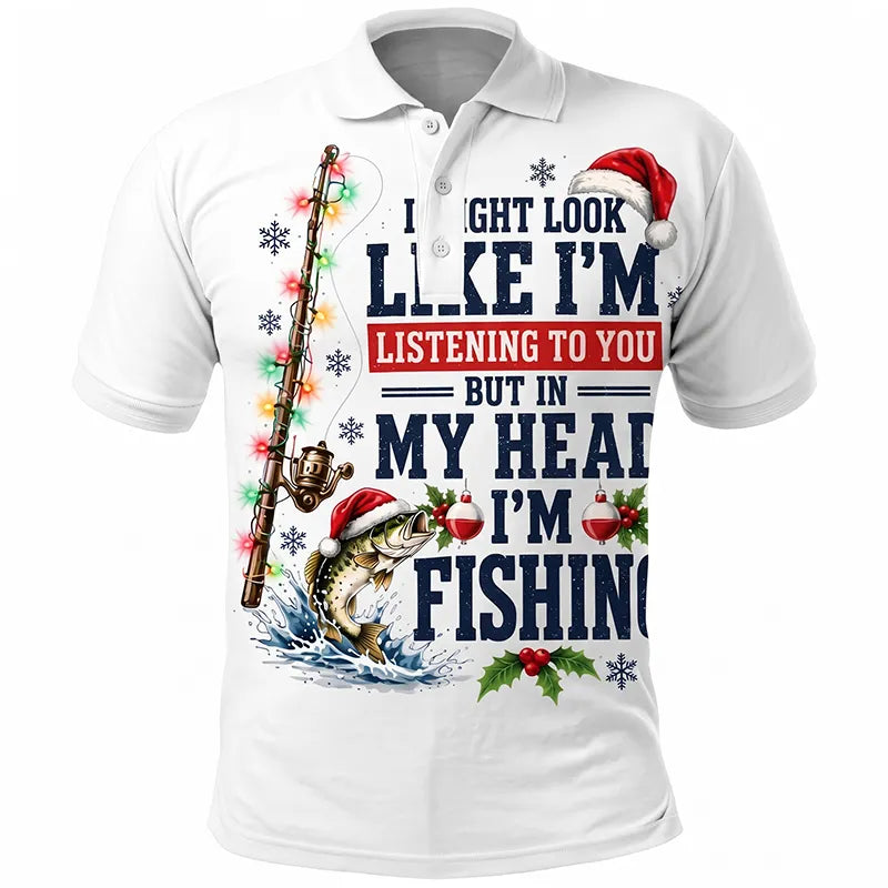 Funny Christmas Fishing Santa Fish Holiday Polo Shirt