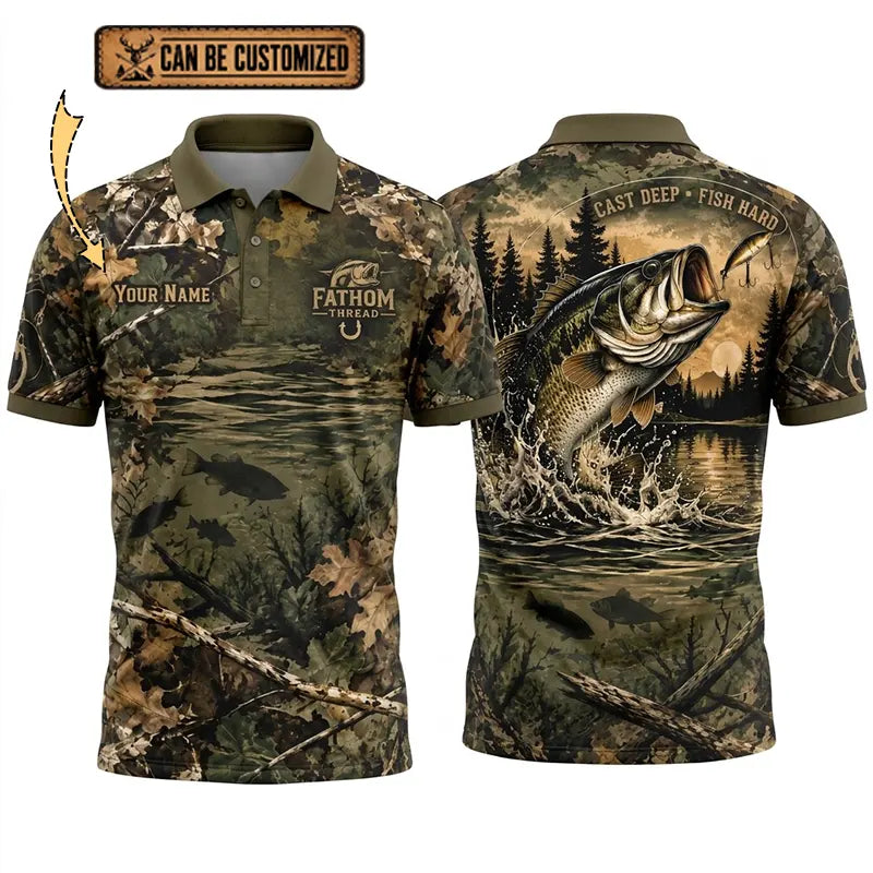 Fathom Thread Camouflage Personalized Fishing Polo Shirt
