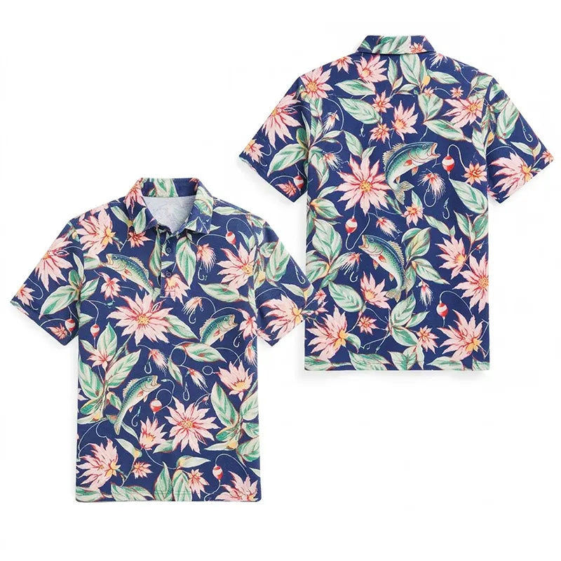 Tropical Hibiscus Bass Fishing Polo Shirt
