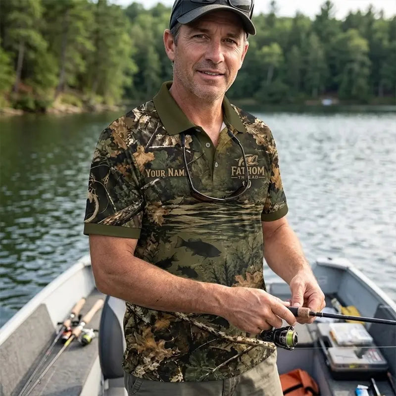 Fathom Thread Camouflage Personalized Fishing Polo Shirt