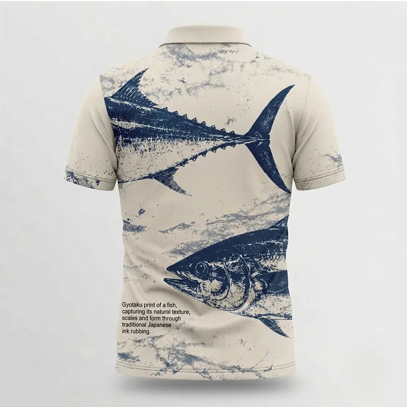 Personalized Fathom Thread Gyotaku Tuna Ocean Fishing Polo Shirt