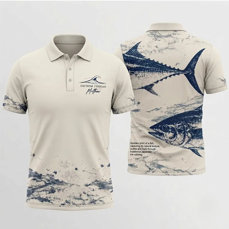 Personalized Fathom Thread Gyotaku Tuna Ocean Fishing Polo Shirt