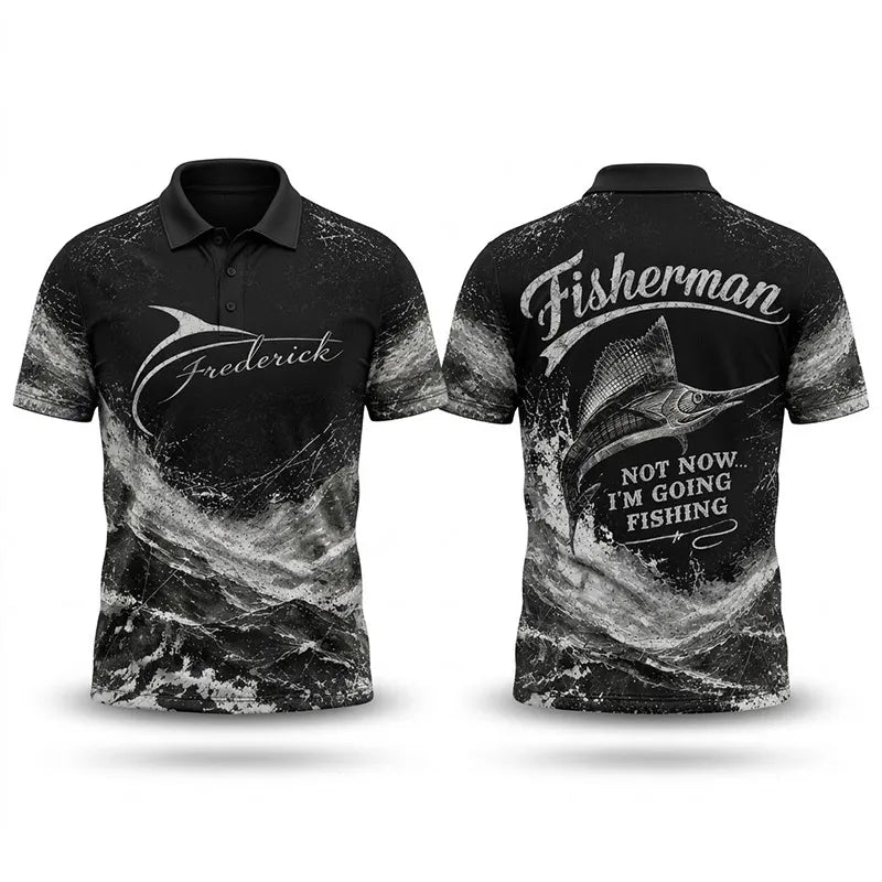 Personalized Sailfish Fisherman Not Now I'm Going Fishing Polo Shirt