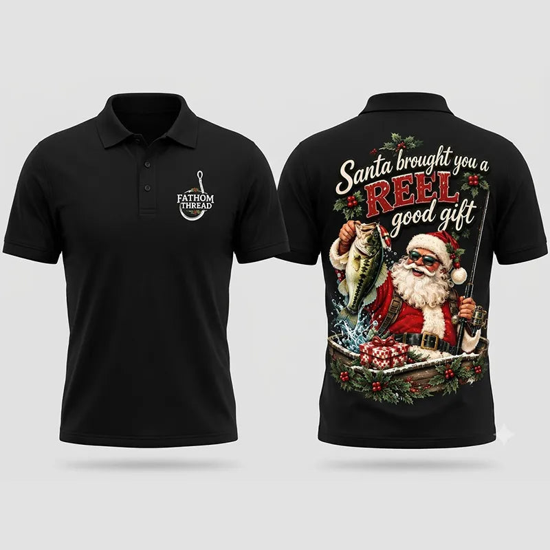 Santa REEL Good Gift Fishing Christmas Polo Shirt