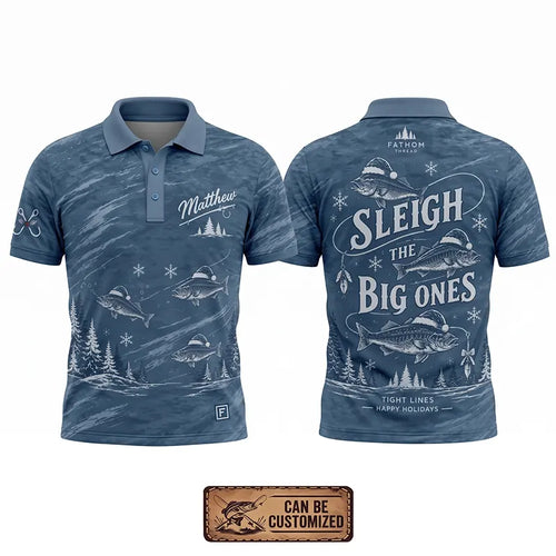 Personalized Sleigh the Big Ones Christmas Fishing Polo Shirt