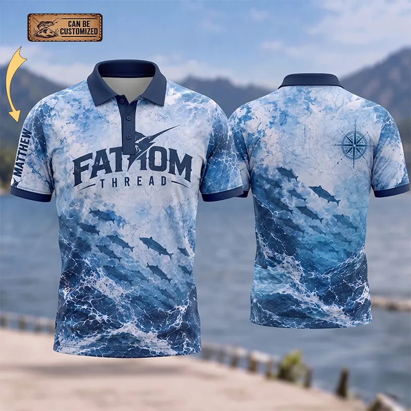 Ocean Waves Swordfish Personalized Fishing Polo Shirt