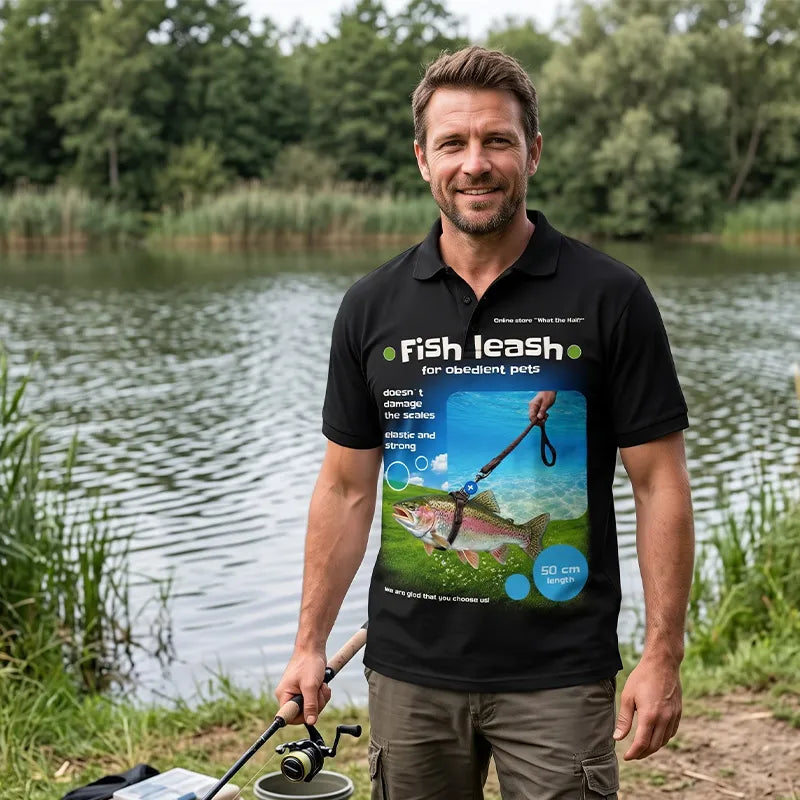 Funny Rainbow Trout Fish Leash Fishing Polo Shirt