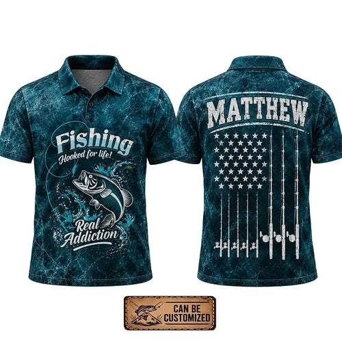 Personalized Hooked for Life Fishing Polo Shirt