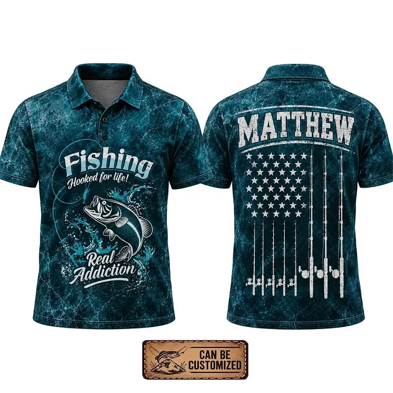 Personalized Hooked for Life Fishing Polo Shirt