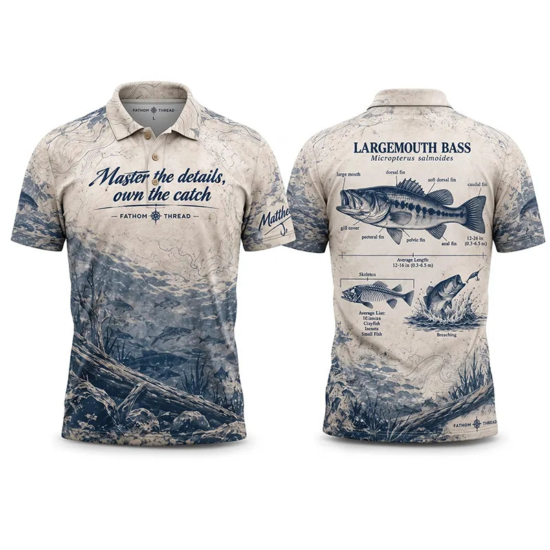 Personalized Fathom Thread Custom Largemouth Bass Anatomy Fishing Polo Shirt