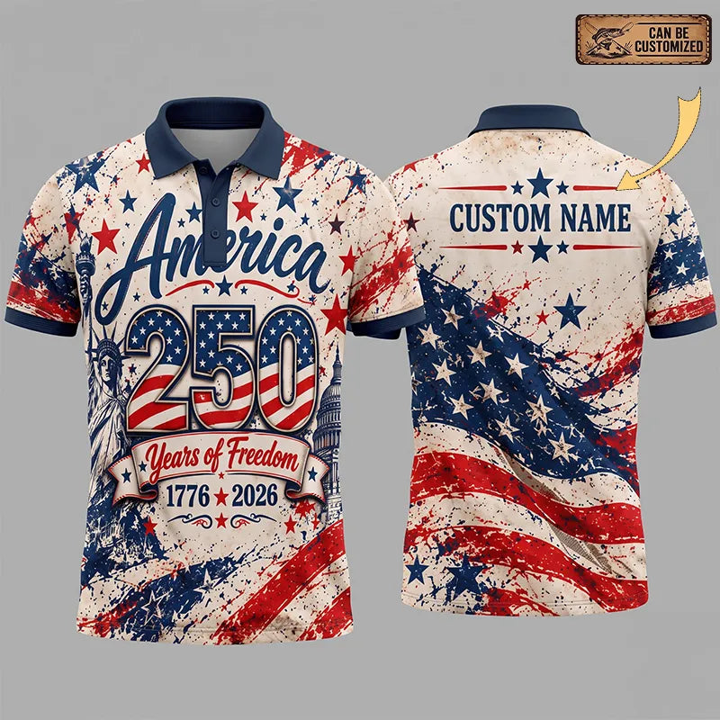 Personalized America 250 Years Of Freedom American Flag Polo Shirt