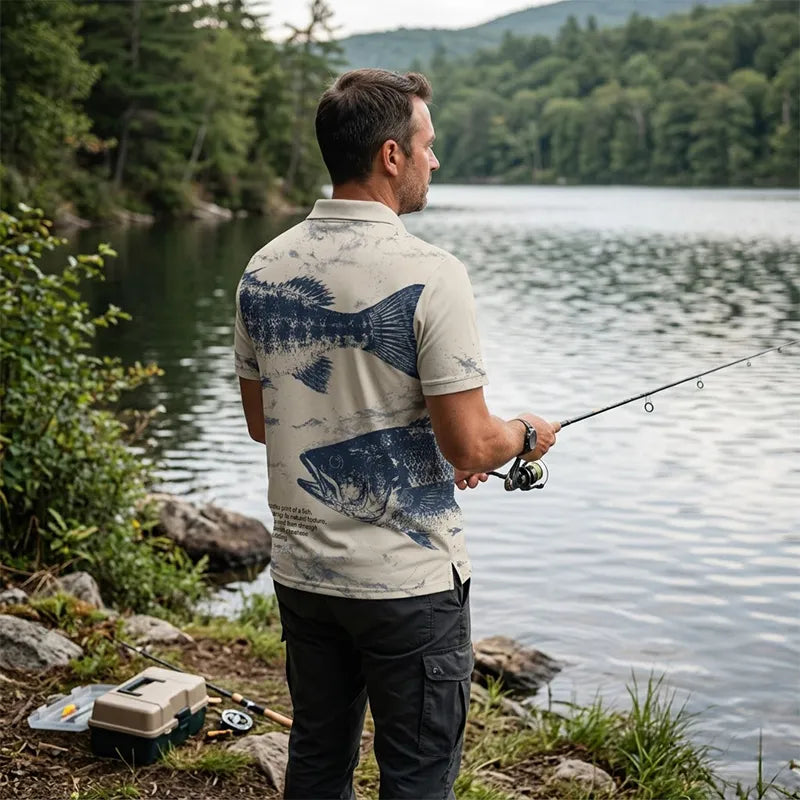Fathom Thread Gyotaku Bass Fishing Polo Shirt