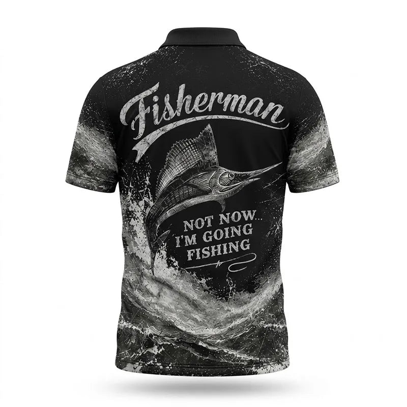 Personalized Sailfish Fisherman Not Now I'm Going Fishing Polo Shirt