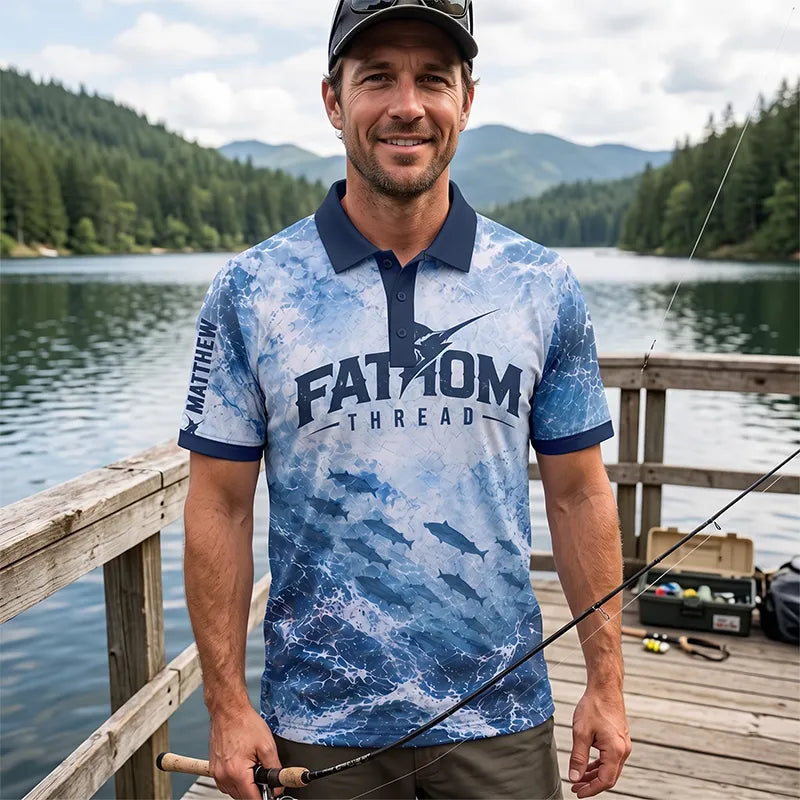 Ocean Waves Swordfish Personalized Fishing Polo Shirt