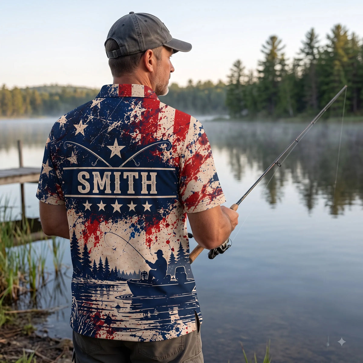 Personalized Make America Fish Again American Flag Fishing Polo Shirt