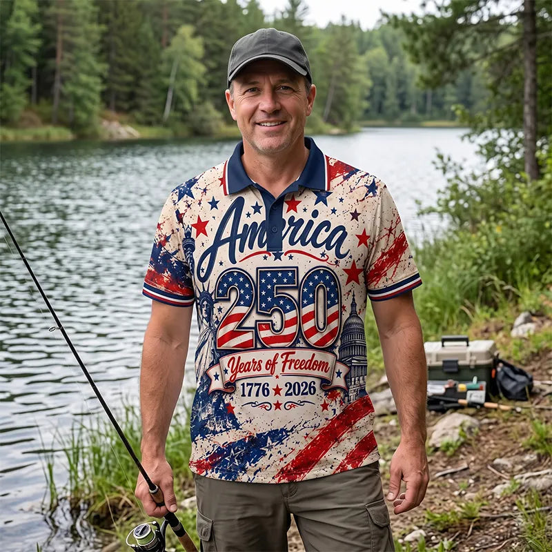 Personalized America 250 Years Of Freedom American Flag Polo Shirt