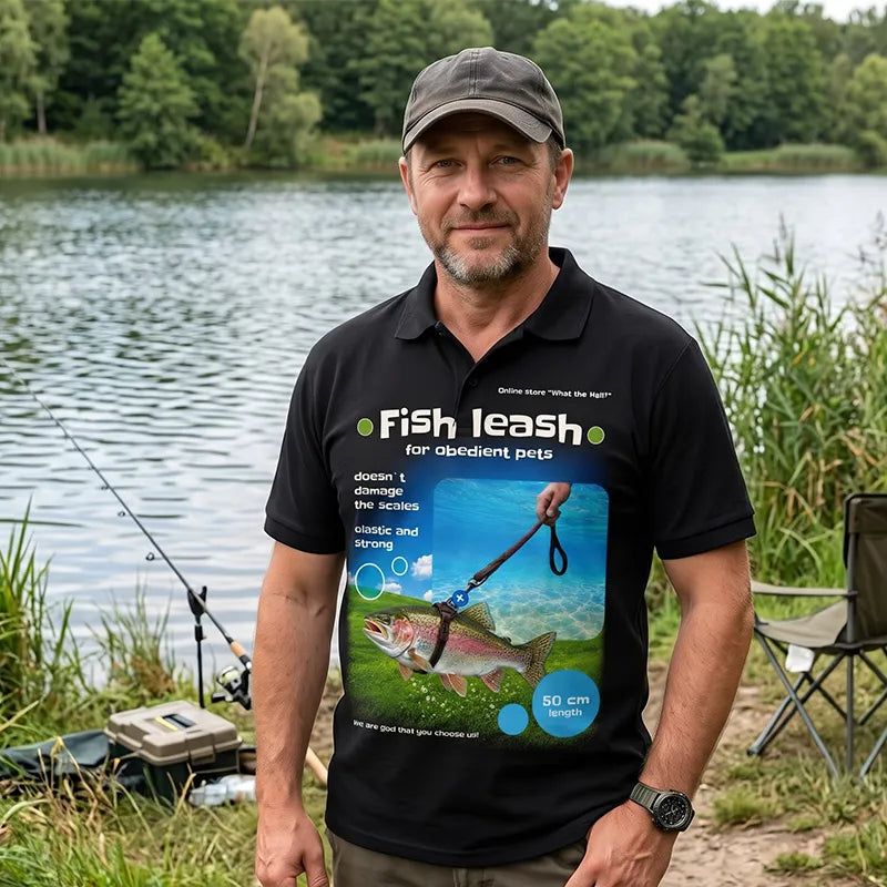 Funny Rainbow Trout Fish Leash Fishing Polo Shirt