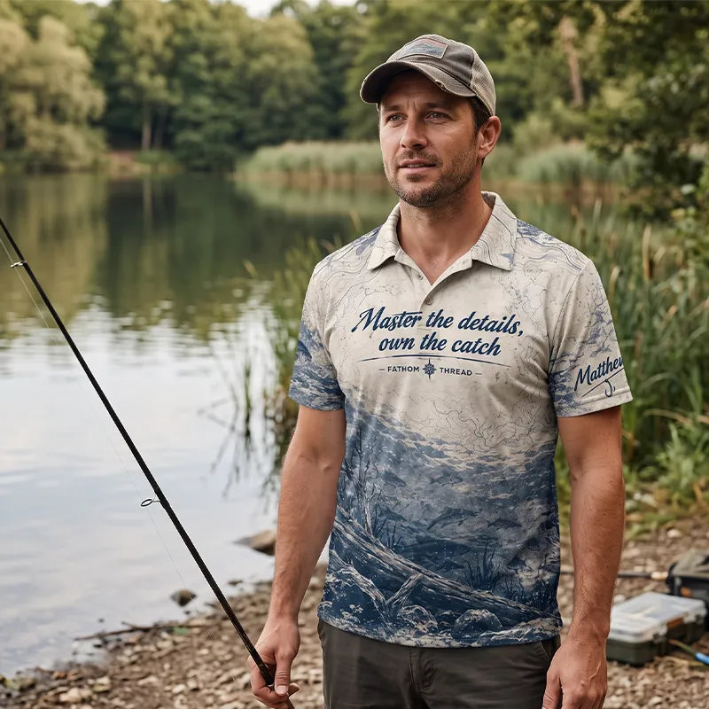 Personalized Fathom Thread Custom Largemouth Bass Anatomy Fishing Polo Shirt