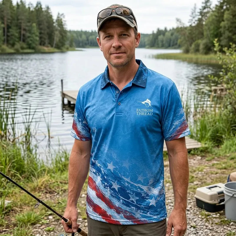 Custom One Nation Under Rod Patriotic Fishing Polo Shirt