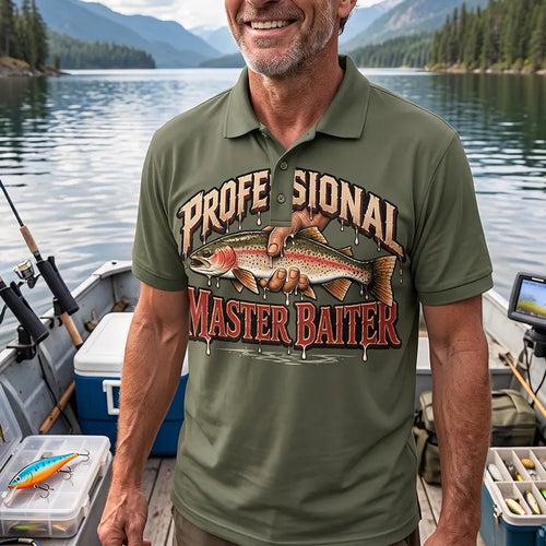 Professional Master Baiter Vintage Rainbow Trout Fishing Polo Shirt