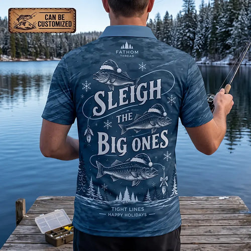 Personalized Sleigh the Big Ones Christmas Fishing Polo Shirt