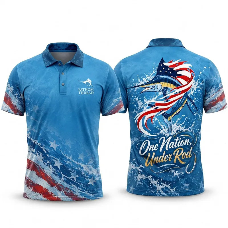 Custom One Nation Under Rod Patriotic Fishing Polo Shirt