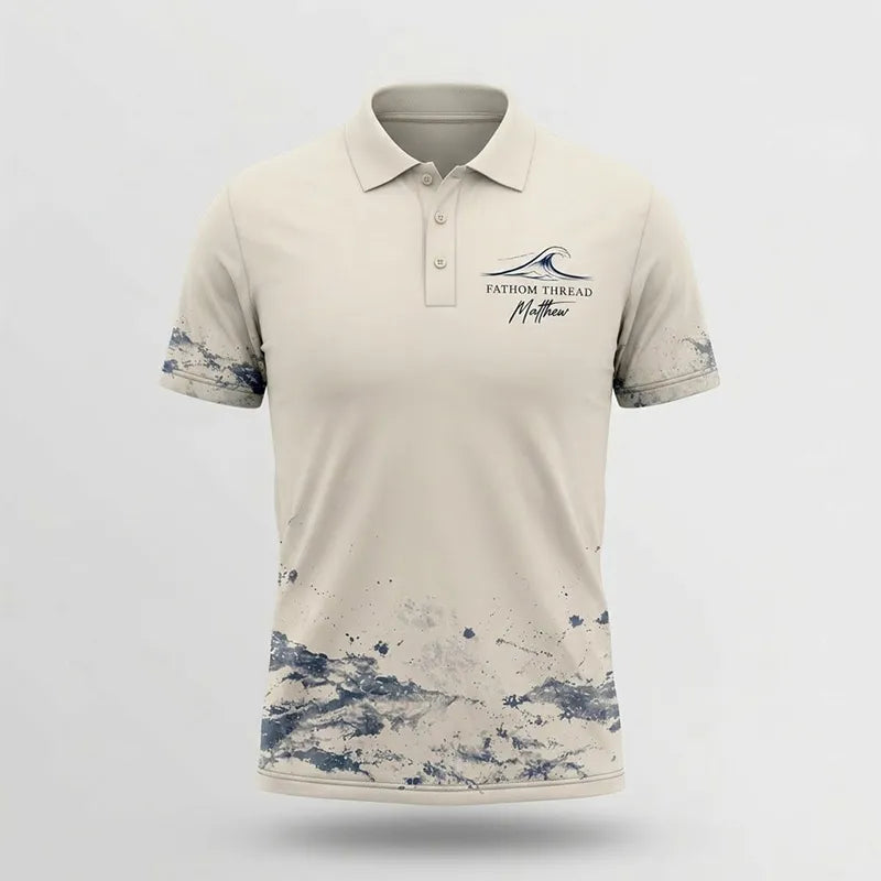 Fathom Thread Gyotaku Fishing Art Outdoor Polo Shirt