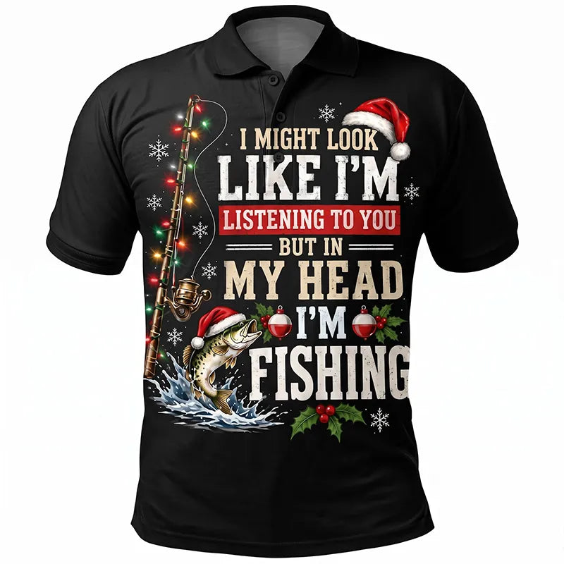 Funny Christmas Fishing Santa Fish Holiday Polo Shirt