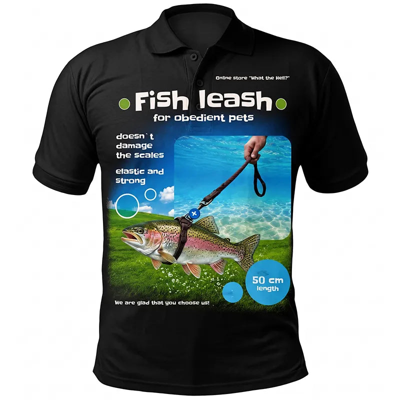Funny Rainbow Trout Fish Leash Fishing Polo Shirt