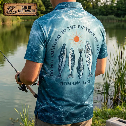 Personalized Romans 12:2 Christian Ocean Fishing Polo Shirt