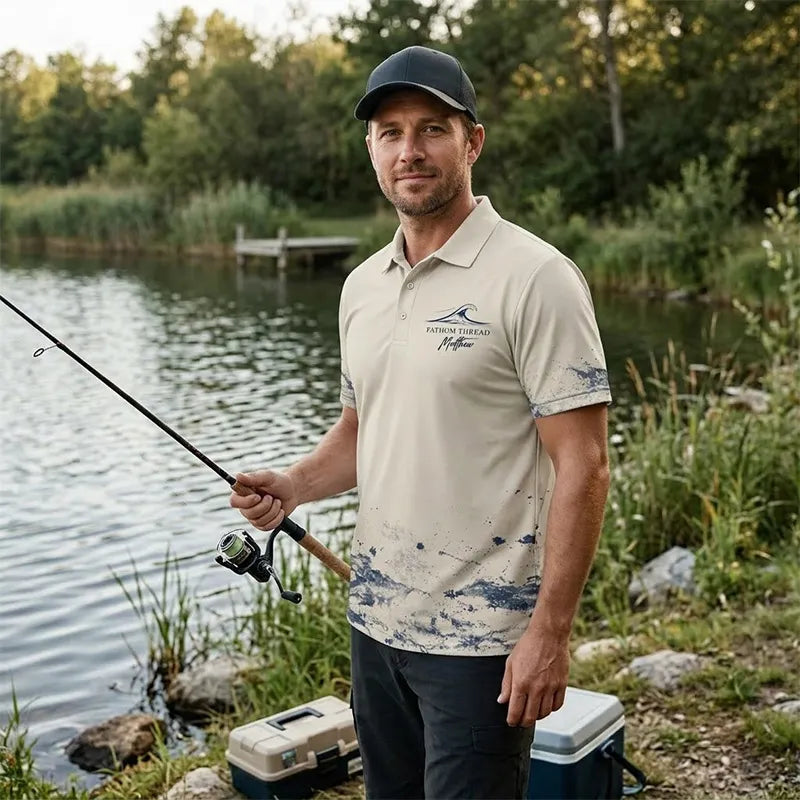 Fathom Thread Gyotaku Fishing Art Outdoor Polo Shirt