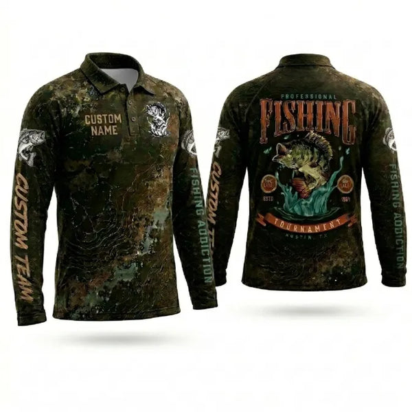 Professional Fishing Tournament Polo Long Sleeve Shirt