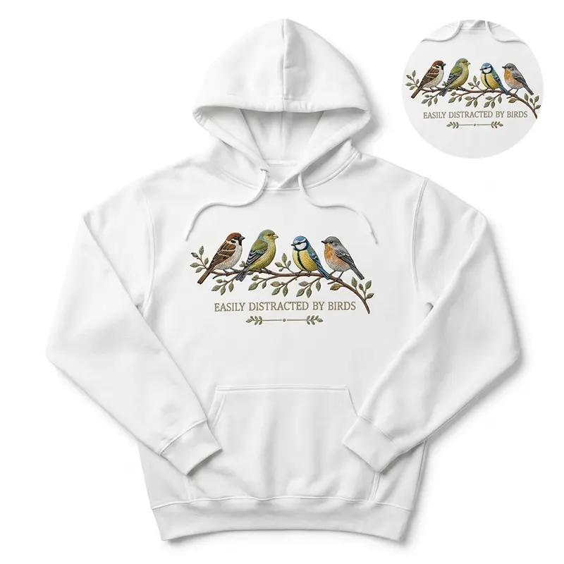 Easily Distracted by Birds Embroidered Hoodie
