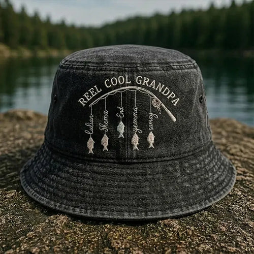 Reel Cool Grandpa Personalized Embroidered Fishing Bucket Hat