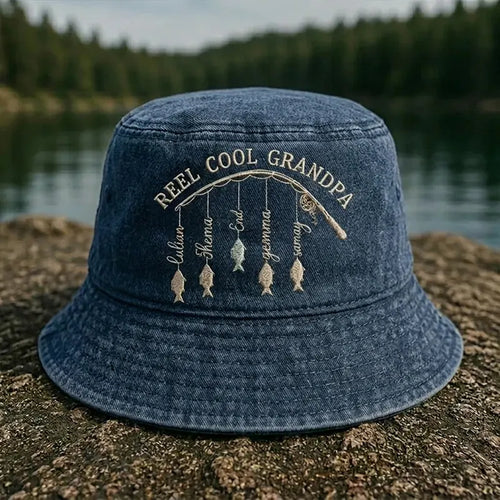 Reel Cool Grandpa Personalized Embroidered Fishing Bucket Hat