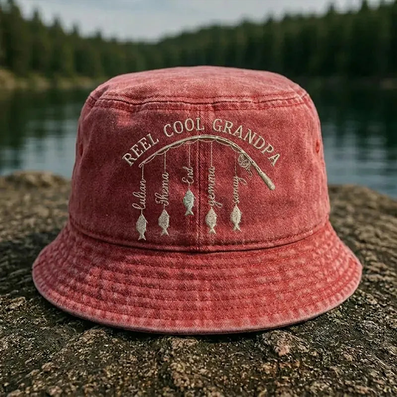 Reel Cool Grandpa Personalized Embroidered Fishing Bucket Hat