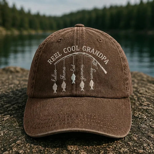 Reel Cool Grandpa Personalized Fishing Embroidered Cap