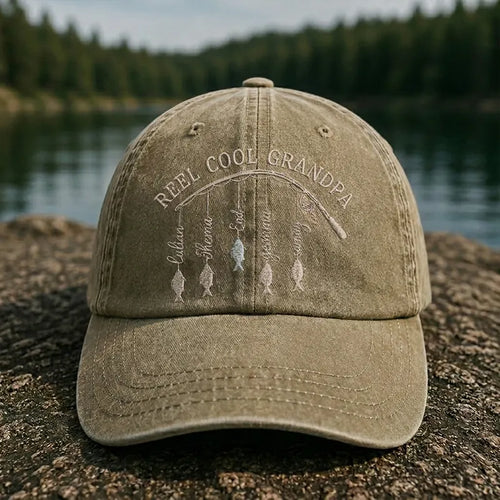 Reel Cool Grandpa Personalized Fishing Embroidered Cap