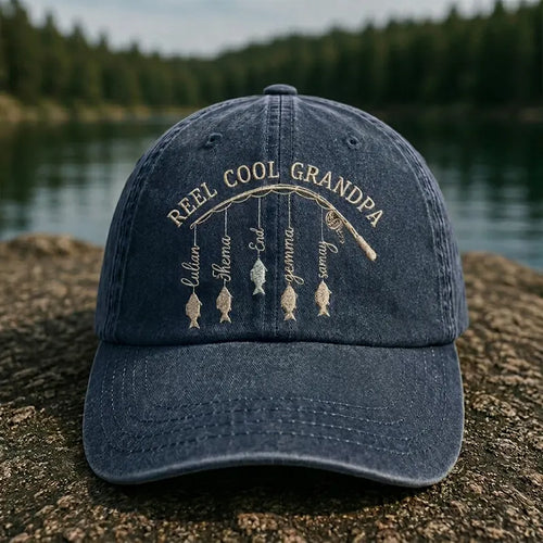 Reel Cool Grandpa Personalized Fishing Embroidered Cap