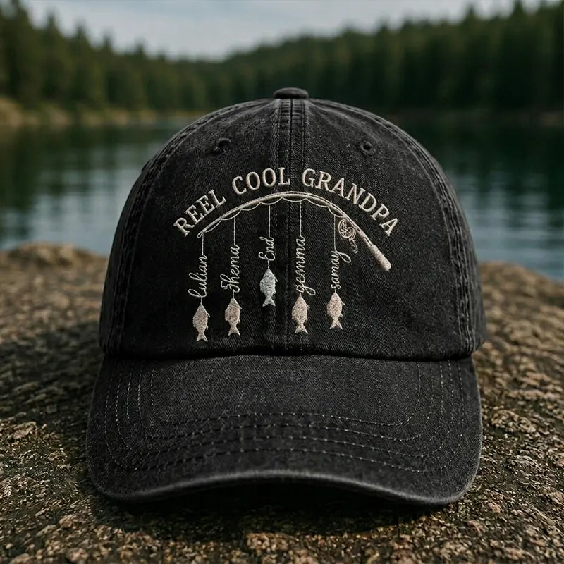 Reel Cool Grandpa Personalized Fishing Embroidered Cap