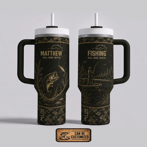 Reel Hook Repeat Fishing 40oz Handled Tumbler