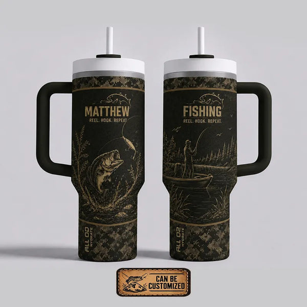 Reel Hook Repeat Fishing 40oz Handled Tumbler