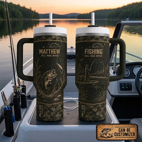 Reel Hook Repeat Fishing 40oz Handled Tumbler