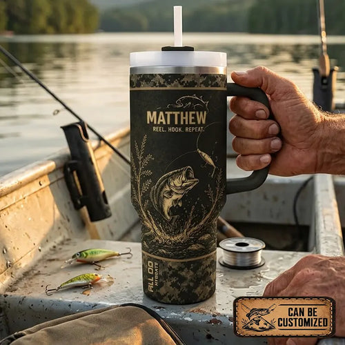 Reel Hook Repeat Fishing 40oz Handled Tumbler