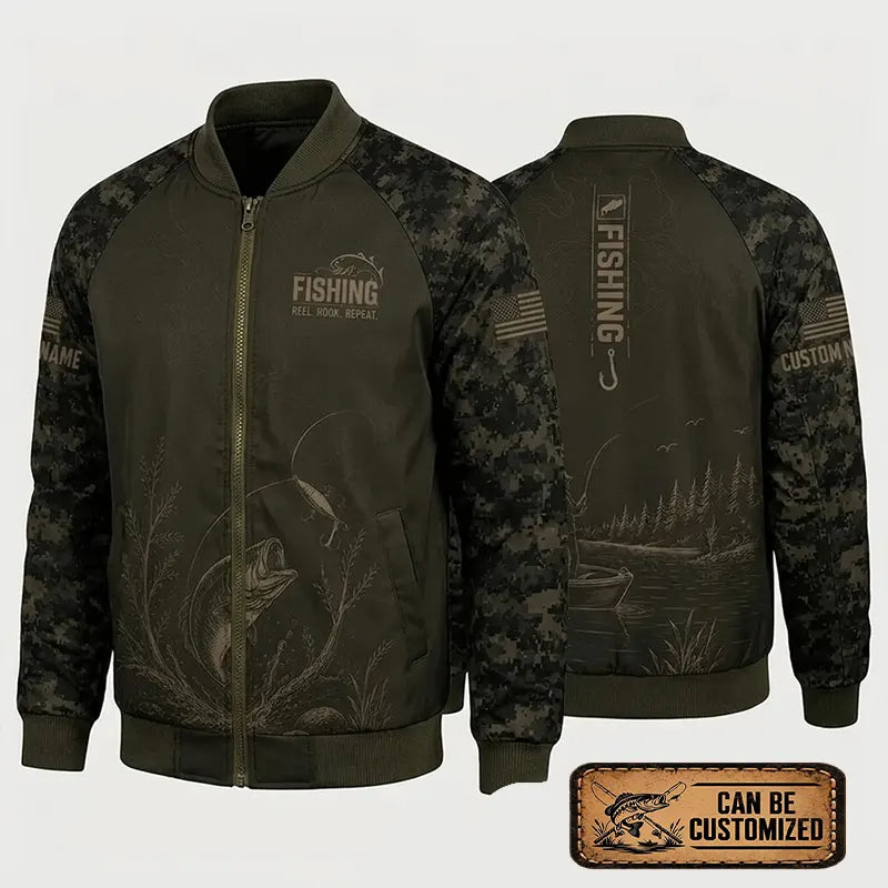 Reel Hook Repeat Fishing Bomber Jacket